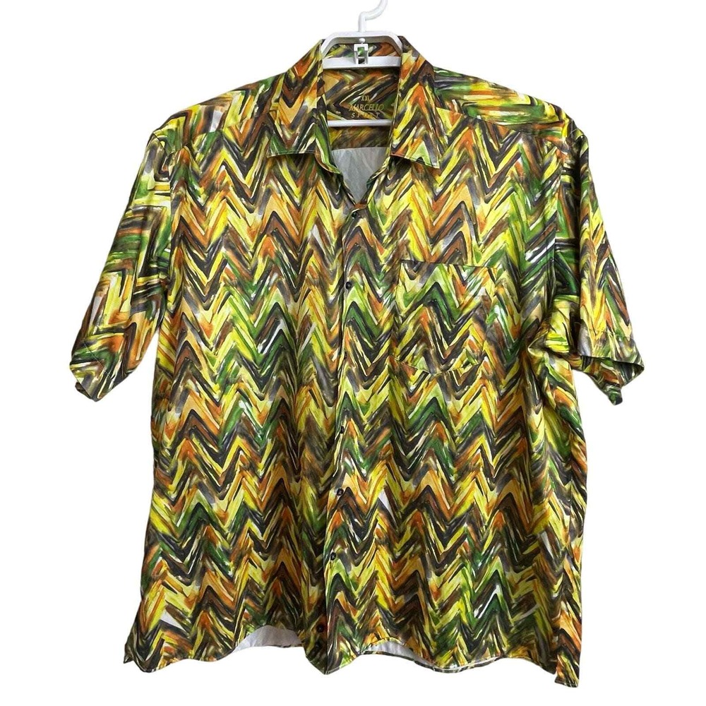 Marcello Sport Size XXL Chevron Paint Stroke Green‎ Yellow Button Up S/S Shirt